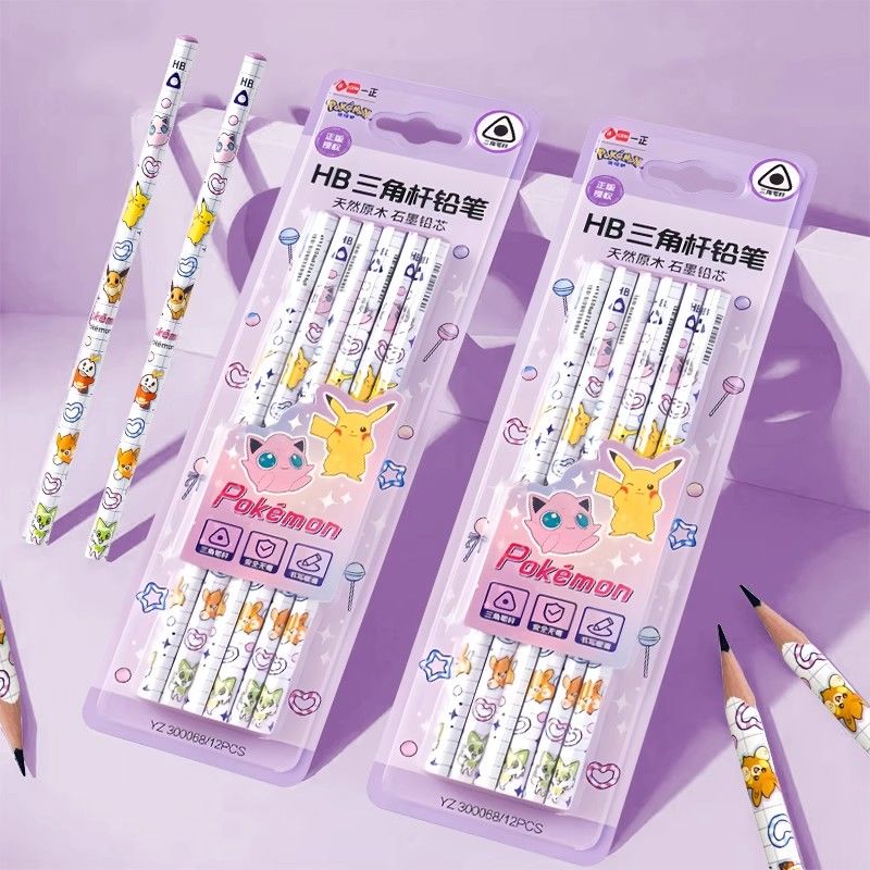 Desk Setup Organization - Pokémon Triangular 2B Wooden Pencils Lightweight