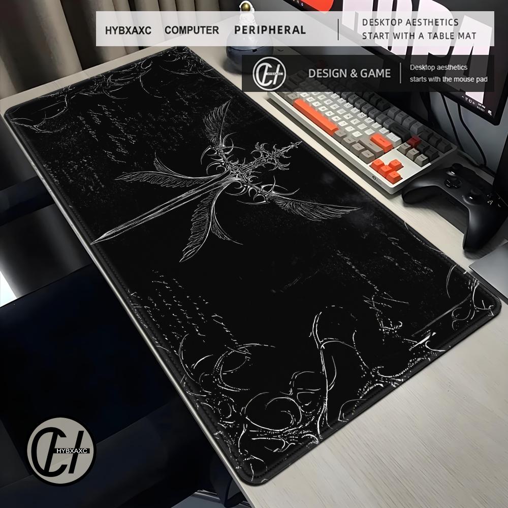 Desk Setup Dark - Dark Gothic Cross Wing Pattern Large