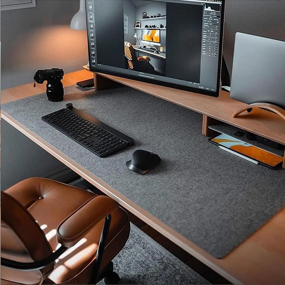 Desk Setup Dark - Felt Desk Mat Computer Mat for