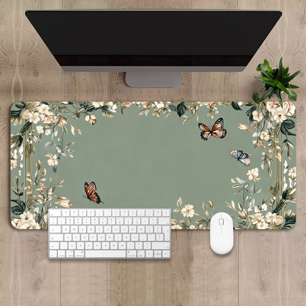Desk Setup Art - Plant table mat with butterfly pattern