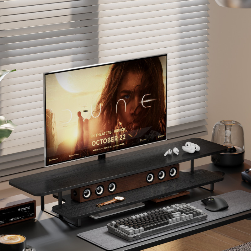Walnut Finish Monitor Stand Ri - Desk Setup Laptop And Monitor ulasan dan harga