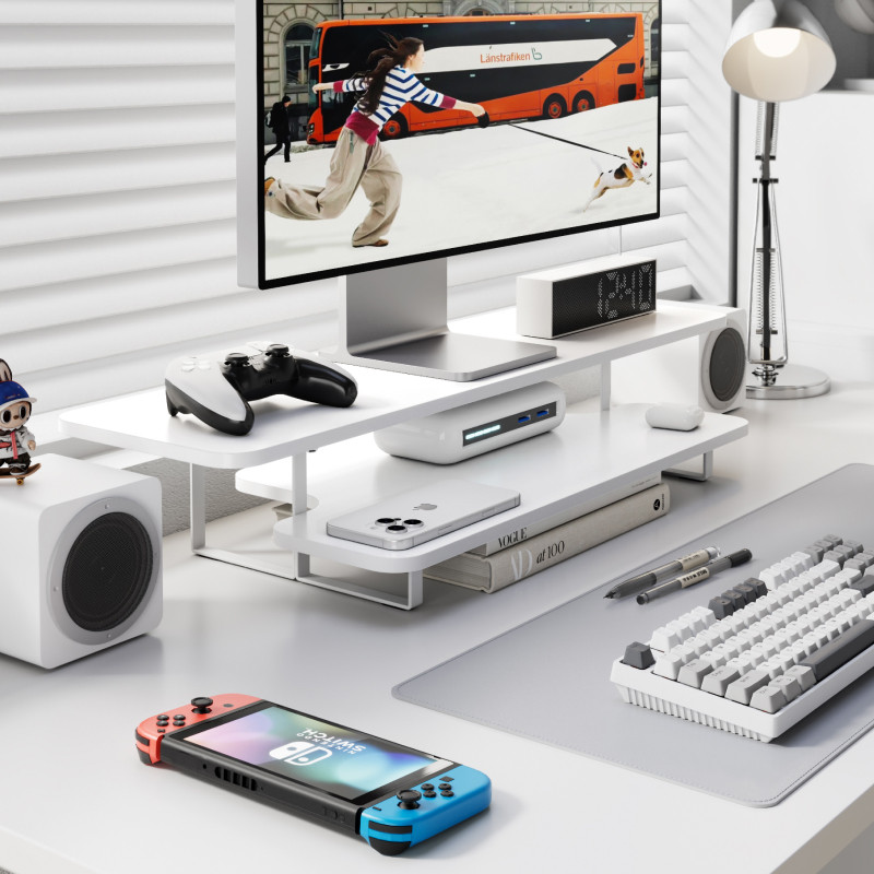 Walnut Finish Monitor Stand Ri - Desk Setup Laptop And Monitor ulasan dan harga