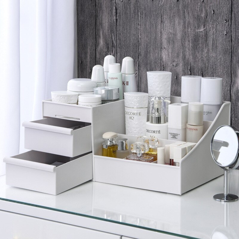 1PC White Plastic Makeup Stora - Desk Setup Shelves ulasan dan harga