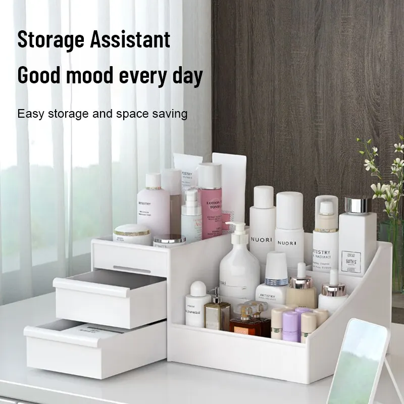 1PC White Plastic Makeup Stora - Desk Setup Shelves ulasan dan harga
