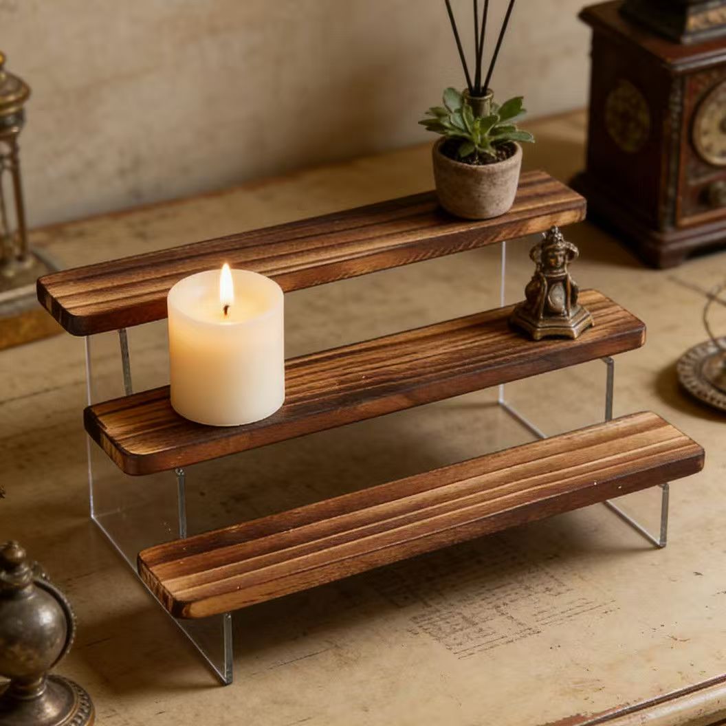Charred Wooden Step Display St - Desk Setup Shelves ulasan dan harga