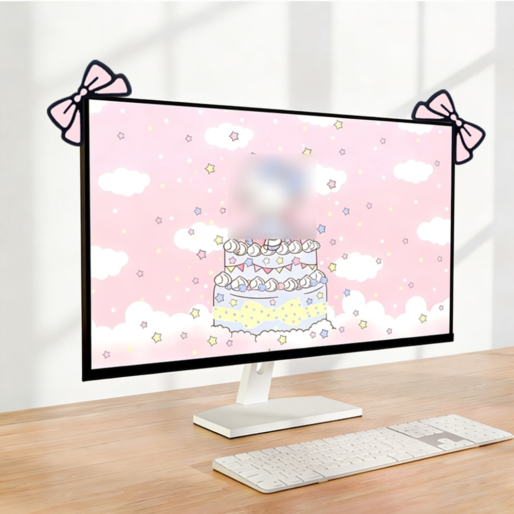 Cute Pink Bow Monitor Decor Ka - Desk Setup Laptop And Monitor ulasan dan harga
